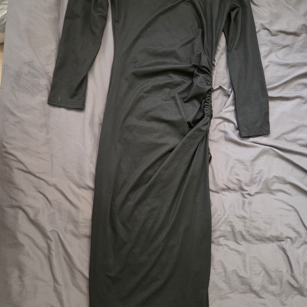 Elegant Black Ruched Slit Dress